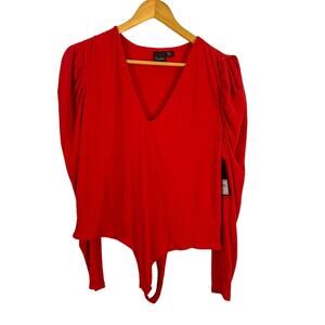 Free Press Red Long Sleeve V-Neck Bodysuit